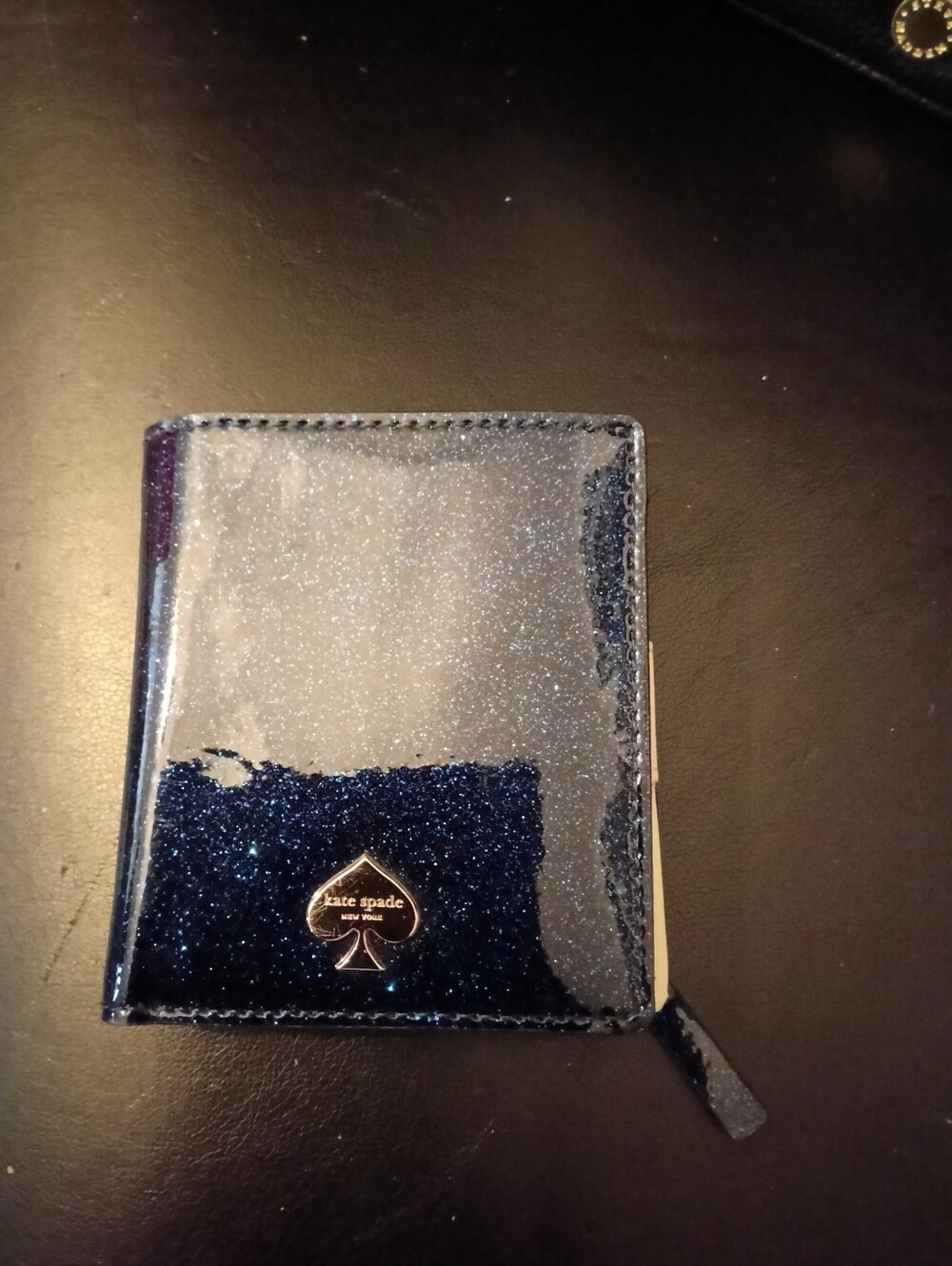 kate spade NY Stacy navy glitter bug zip bi-fold card wallet NWOT - Picture 2 of 9